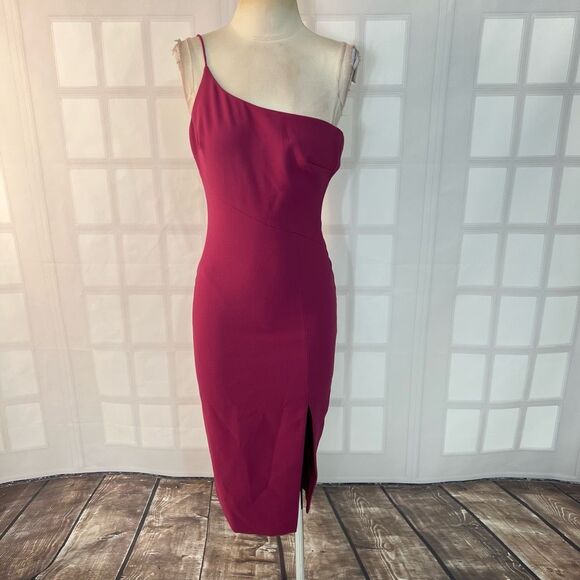 Likely Pink One Shoulder Midi Slit Front Sleeveless Bodycon Dress Size 0 - Picture 1 of 10